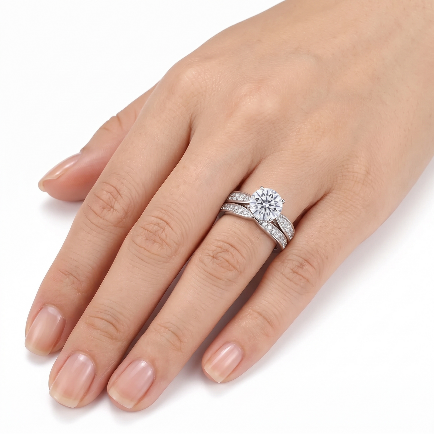 14k White Gold Moissanite Wedding Set 1ct Main Stone / Affordable Engagement Rings