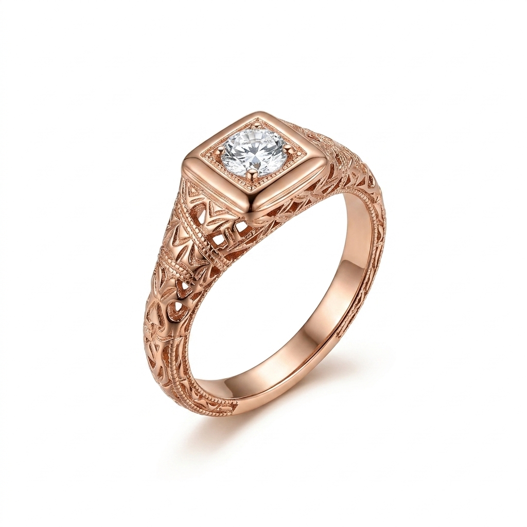 14k Rose Gold Vintage / Unique Moissanite Ring 0.1ct / Monzonite Jewelry Collection
