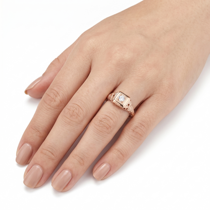14k Rose Gold Vintage / Unique Moissanite Ring 0.1ct / Monzonite Jewelry Collection