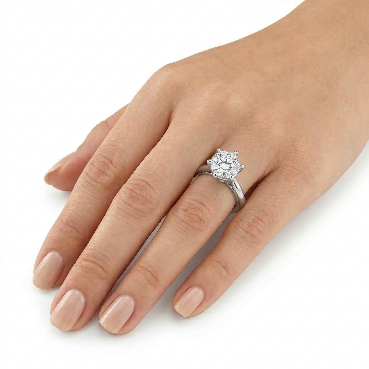 Platinum Plated Silver Solitaire Moissanite Ring 1, 2, and 3ct