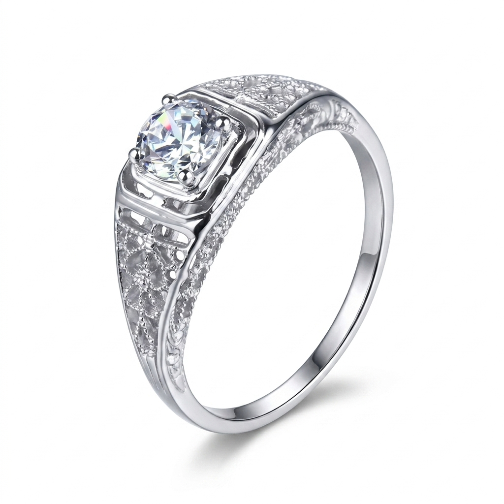 14k White Gold Vintage / Unique Moissanite Rings for Wedding 0.4ct