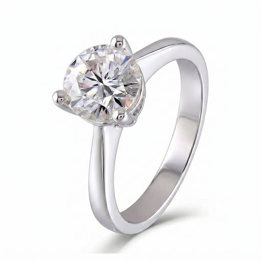 White Gold Plated Silver Solitaire Moissanite Ring 0.8ct | Moissanite Anniversary Band White Gold