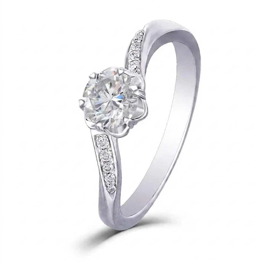 14k moissanite ring / 14k White Gold Moissanite Ring 1ct Center Stone