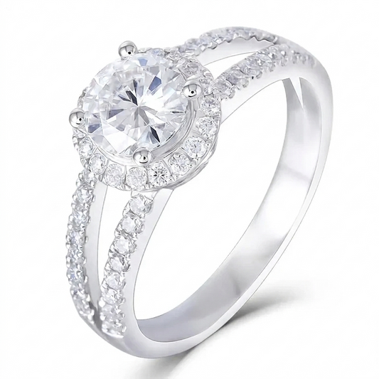 Unique Engagement Ring Styles - 14k White Gold Halo Moissanite Ring 1ct Center Stone