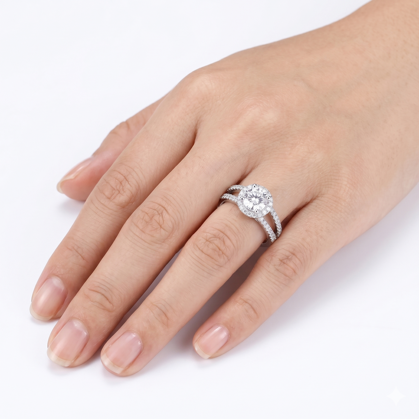 Unique Engagement Ring Styles - 14k White Gold Halo Moissanite Ring 1ct Center Stone