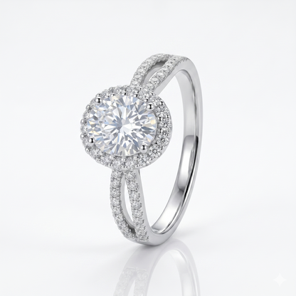 Awesome Wedding Rings - 14k White Gold Halo Moissanite Ring 1ct Center Stone