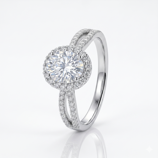 Awesome Wedding Rings - 14k White Gold Halo Moissanite Ring 1ct Center Stone