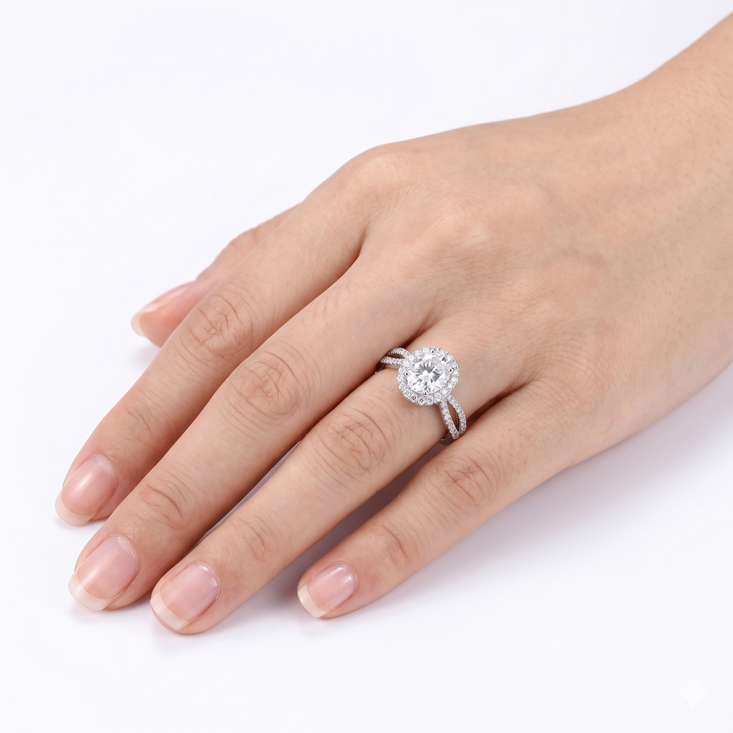 Awesome Wedding Rings - 14k White Gold Halo Moissanite Ring 1ct Center Stone