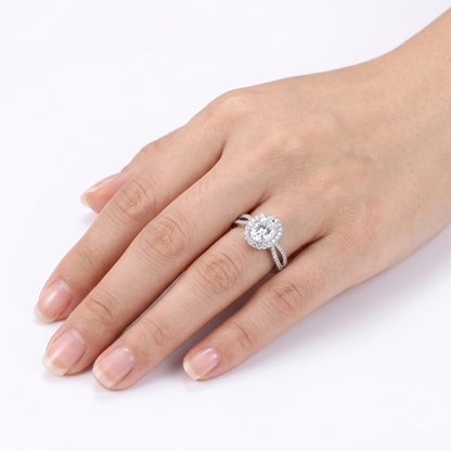 Awesome Wedding Rings - 14k White Gold Halo Moissanite Ring 1ct Center Stone