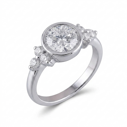 14k White Gold Bezel Set Moissanite Classy Wedding Band 1.18ct Total