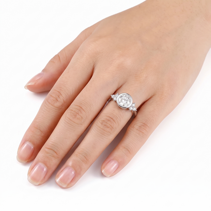 14k White Gold Bezel Set Moissanite Classy Wedding Band 1.18ct Total