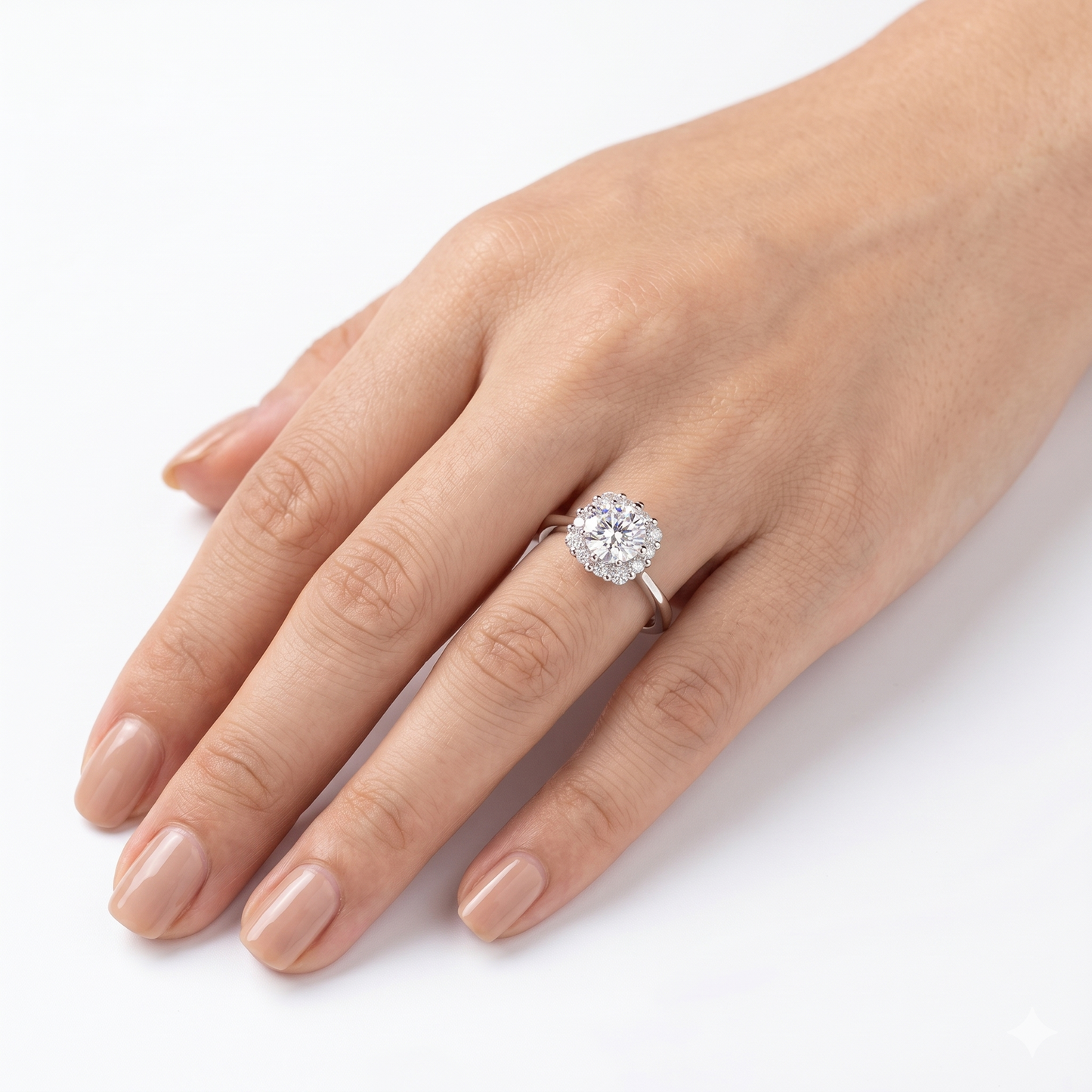 Best Anniversary Rings for Her - White Gold Plated Silver Halo Moissanite Ring 1ct Center Stone
