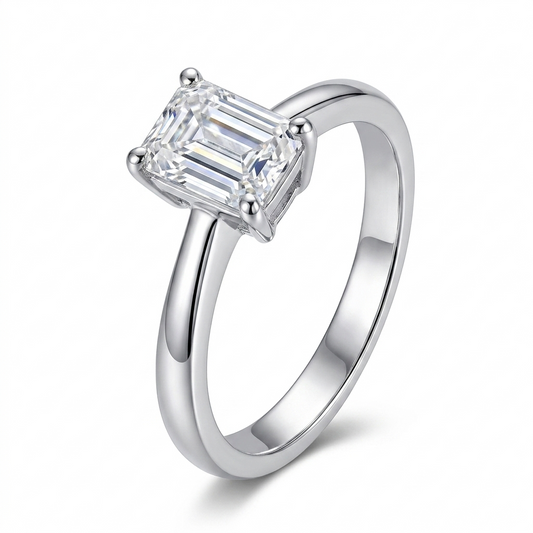 Gold Plated Silver Emerald Cut Solitaire Moissanite Beautiful Wedding Ring for Sale 0.5ct