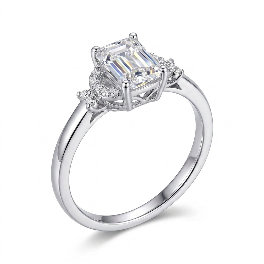 White Gold Plated Emerald Cut Moissanite Gorgeous Engagement Ring 0.5ct