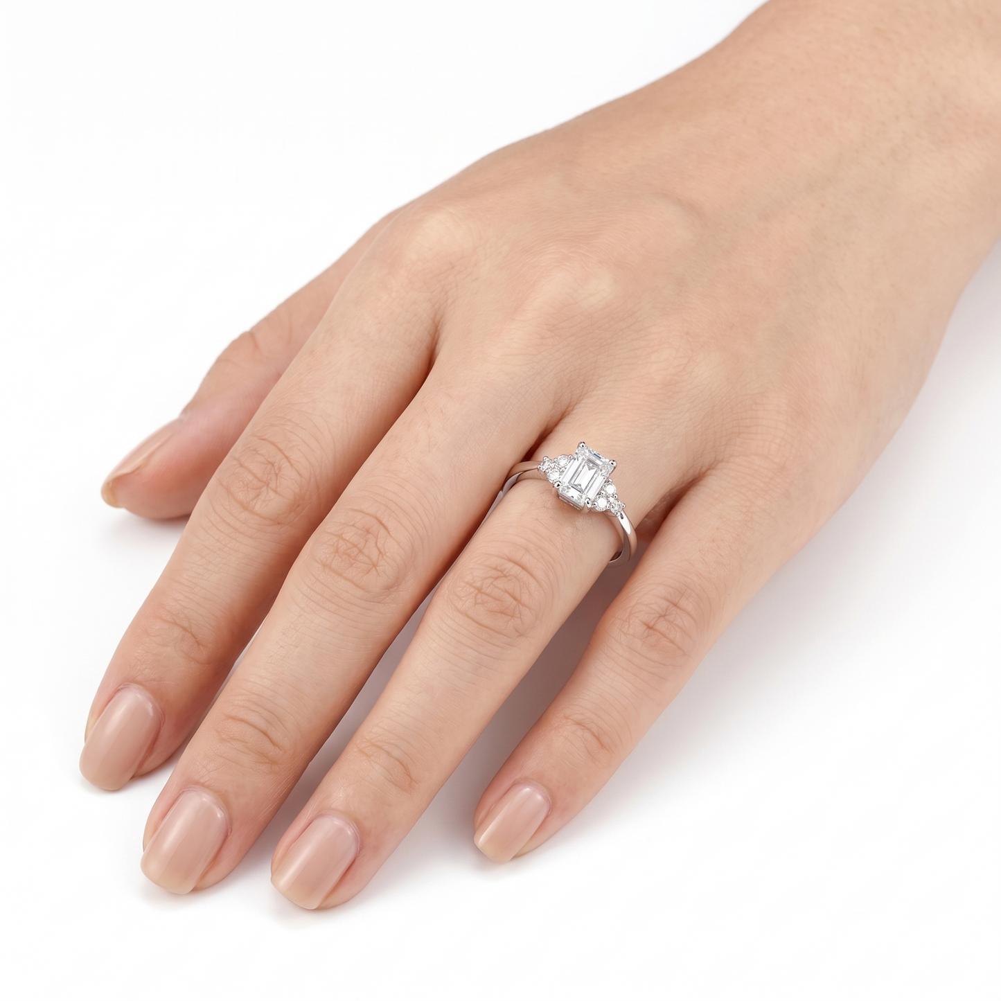 White Gold Plated Emerald Cut Moissanite Gorgeous Engagement Ring 0.5ct