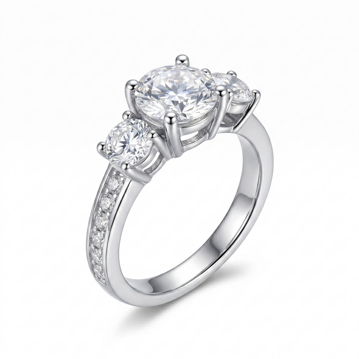 14k White Gold Or Moissanite Silver 3 Stone Ring Wedding Band 1.67ct Total