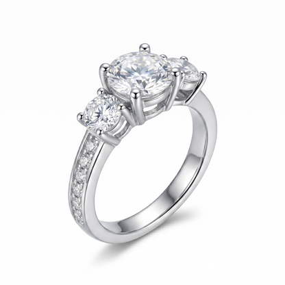 14k White Gold Or Moissanite Silver 3 Stone Ring Wedding Band 1.67ct Total
