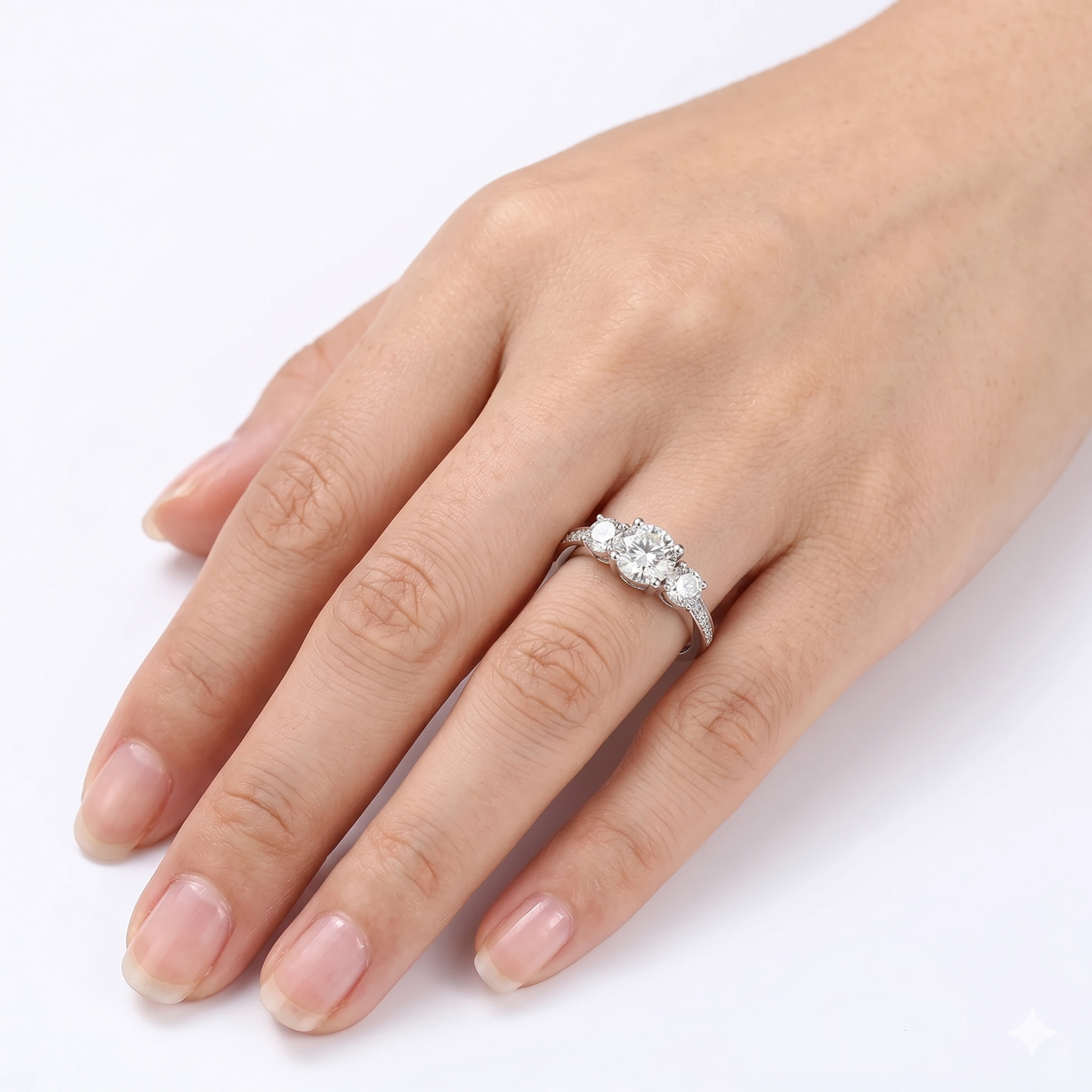14k White Gold Or Moissanite Silver 3 Stone Ring Wedding Band 1.67ct Total
