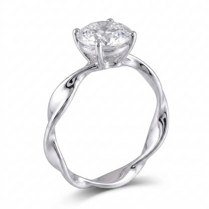 14k White Gold Twisted Band Moissanite Ring 2ct