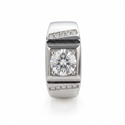 White Gold Plated Silver Wide Band Ring Moissanite 1ct