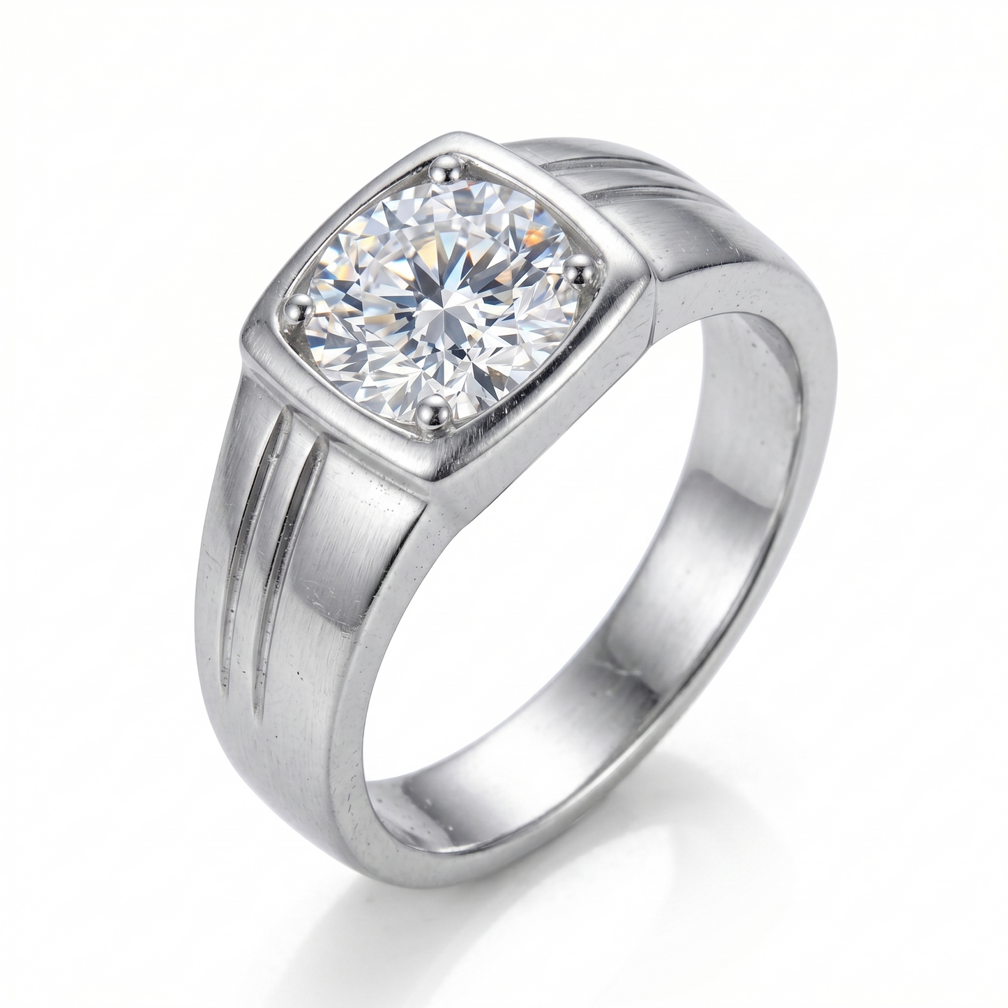 White Gold Plated Moissanite Wide Silver Band Ring 0.5ct - 3ct Options