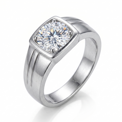 White Gold Plated Moissanite Wide Silver Band Ring 0.5ct - 3ct Options