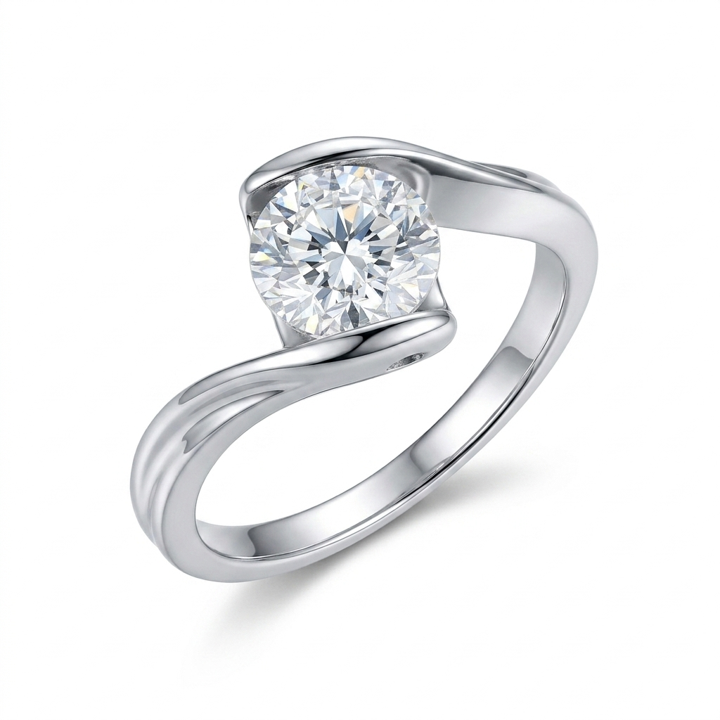 14k White Gold Unique Moissanite Ring 1.2ct