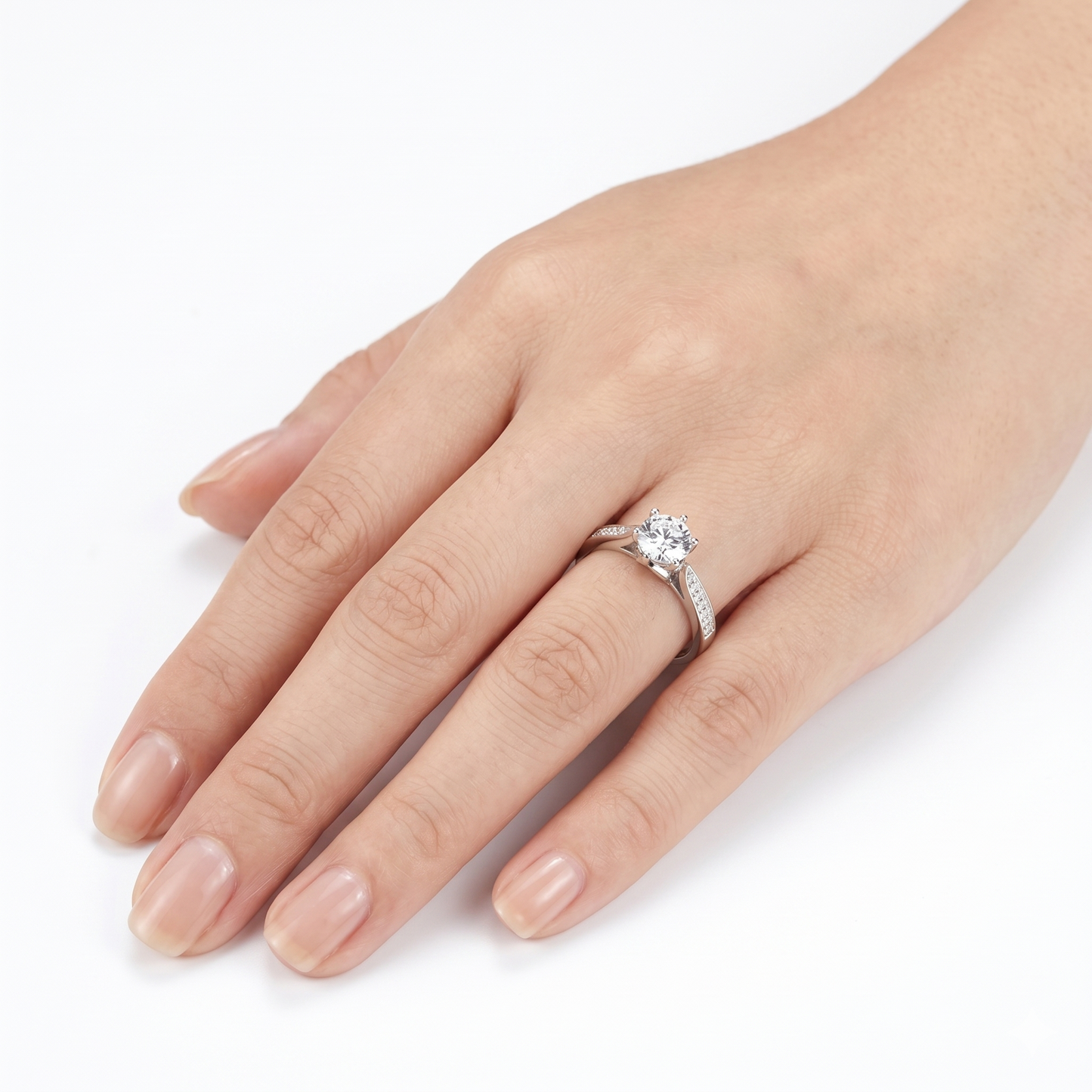 White Gold Plated Silver Moissanite Ring for Sale 1ct