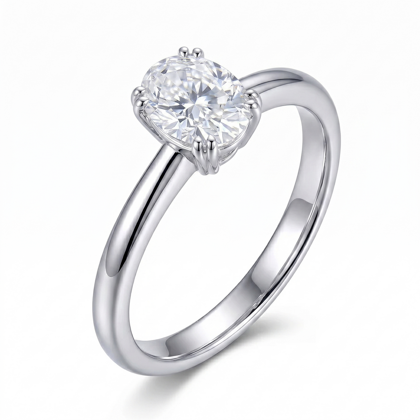 14k White Gold Oval Cut Moissanite Ring 1ct