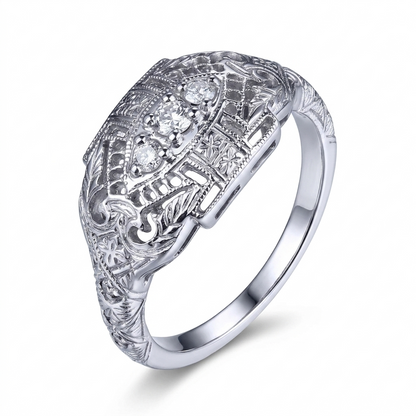White Gold Plated Silver 3 Stone Moissanite Ring 0.12ct Total