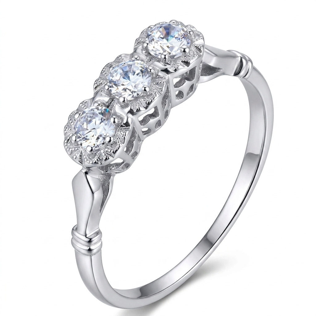 White Gold Plated 3 Stone Moissanite Ring 0.33ct Total
