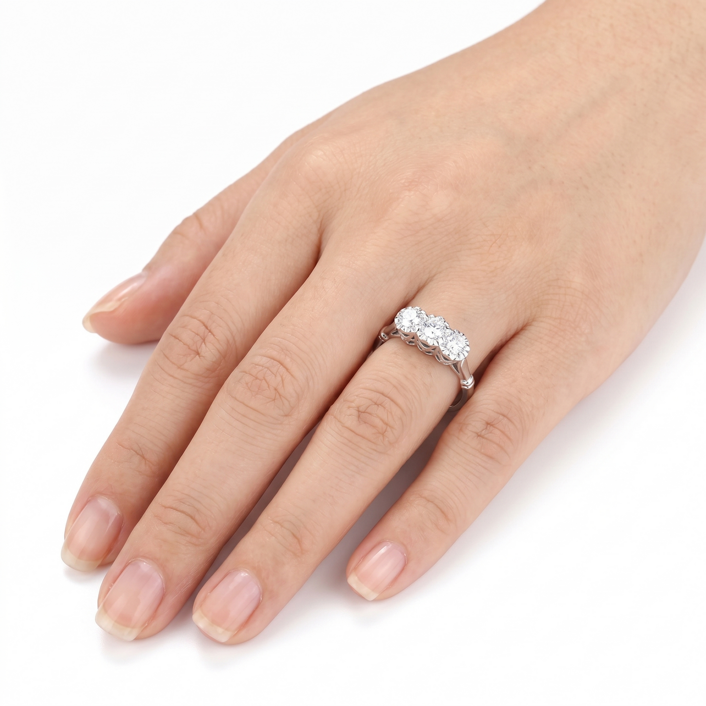 White Gold Plated 3 Stone Moissanite Ring 0.33ct Total