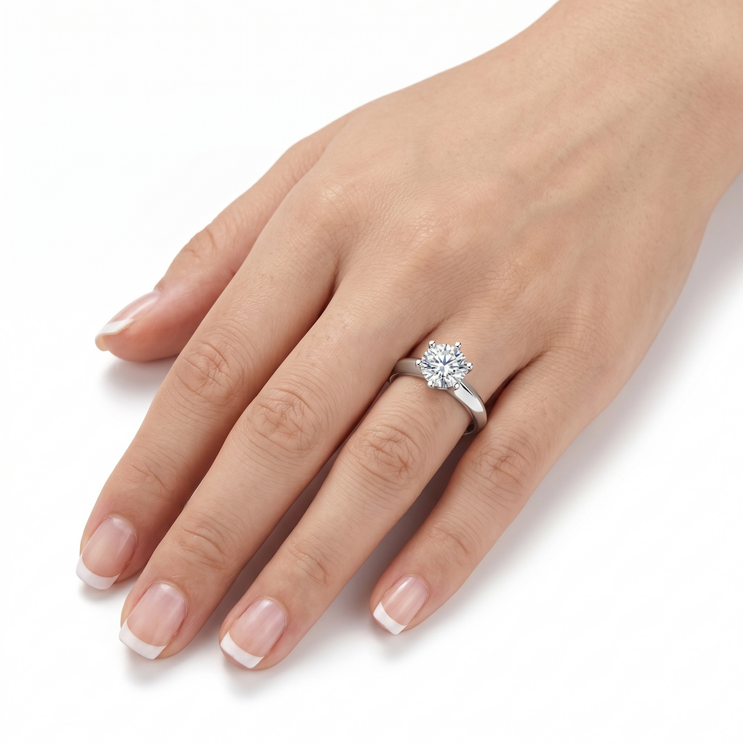 White Gold Plated Silver Colored Solitaire Moissanite Rings 1ct