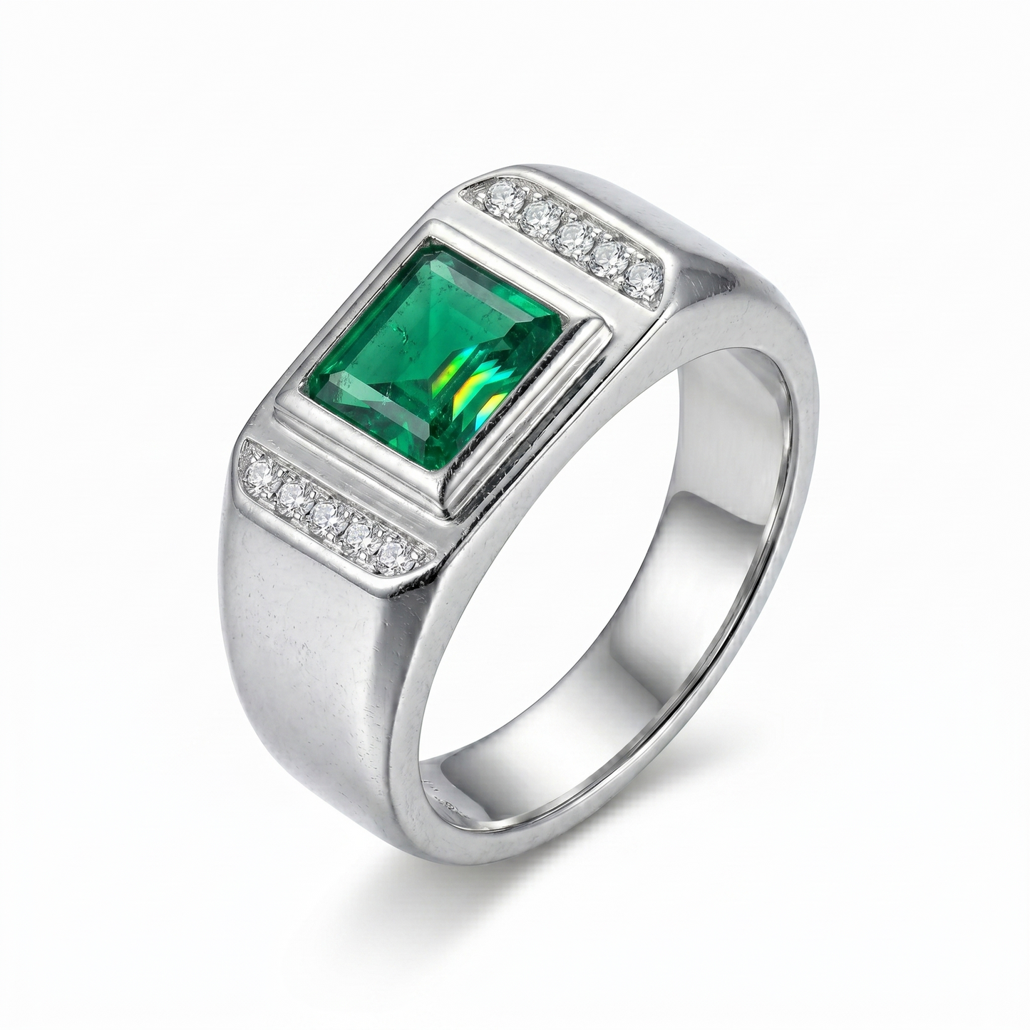 White Gold Plated Silver Wide Band Moissanite Ring 1ct Center Stone