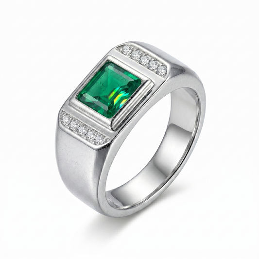 White Gold Plated Silver Wide Band Moissanite Ring 1ct Center Stone