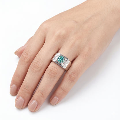 White Gold Plated Silver Wide Band Moissanite Ring 1ct Center Stone