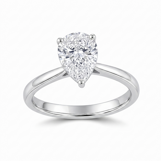 Platinum Plated Silver Pear Cut Solitaire Moissanite Ring .5ct