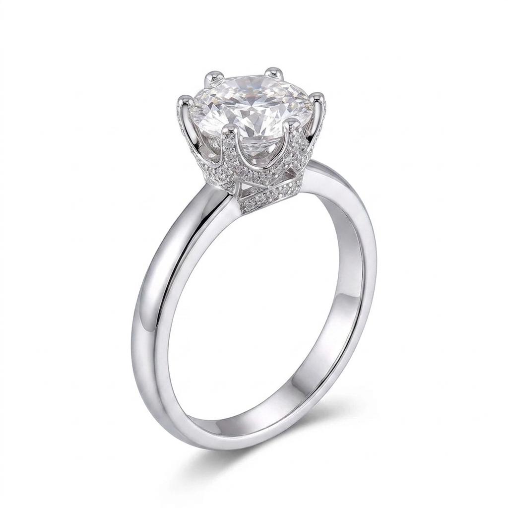 Platinum Plated Silver Vintage Moissanite Ring 1ct Center Stone
