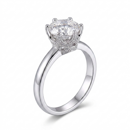 Platinum Plated Silver Vintage Moissanite Ring 1ct Center Stone