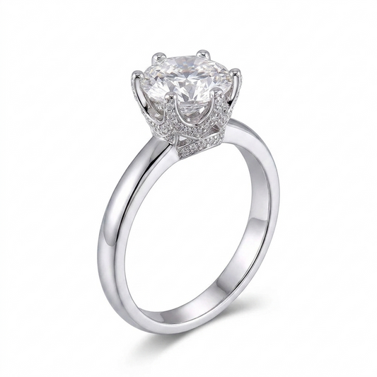 Platinum Plated Silver Vintage Moissanite Ring 1ct Center Stone