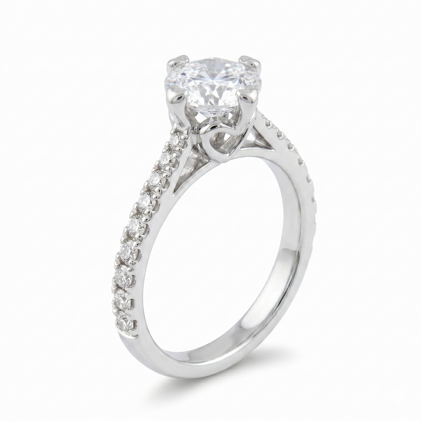 Platinum Plated Silver Moissanite Ring 1.5ct Center Stone