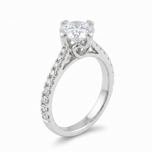 Platinum Plated Silver Moissanite Ring 1.5ct Center Stone