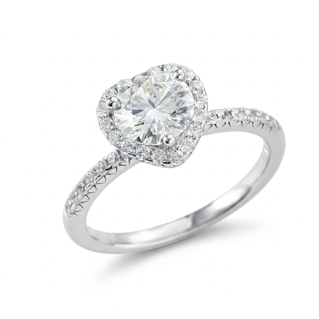 Silver or Gold Moissanite Halo Engagement Ring 1ct