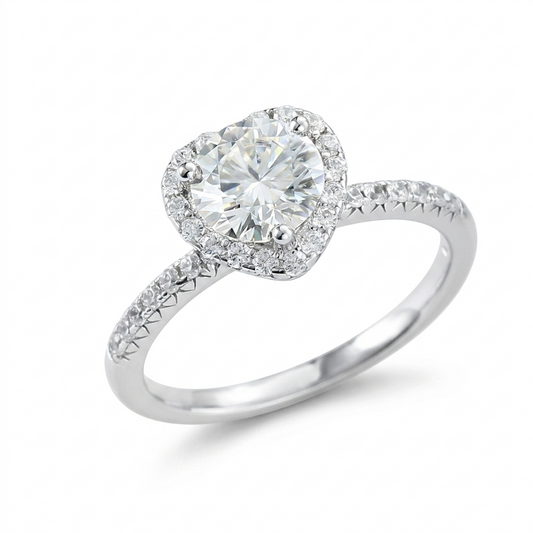 Silver or Gold Moissanite Halo Engagement Ring 1ct
