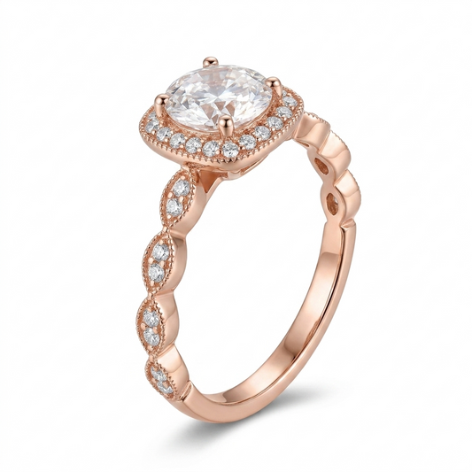 14k Halo Rose Gold Engagement Rings Moissanite 1.2ct
