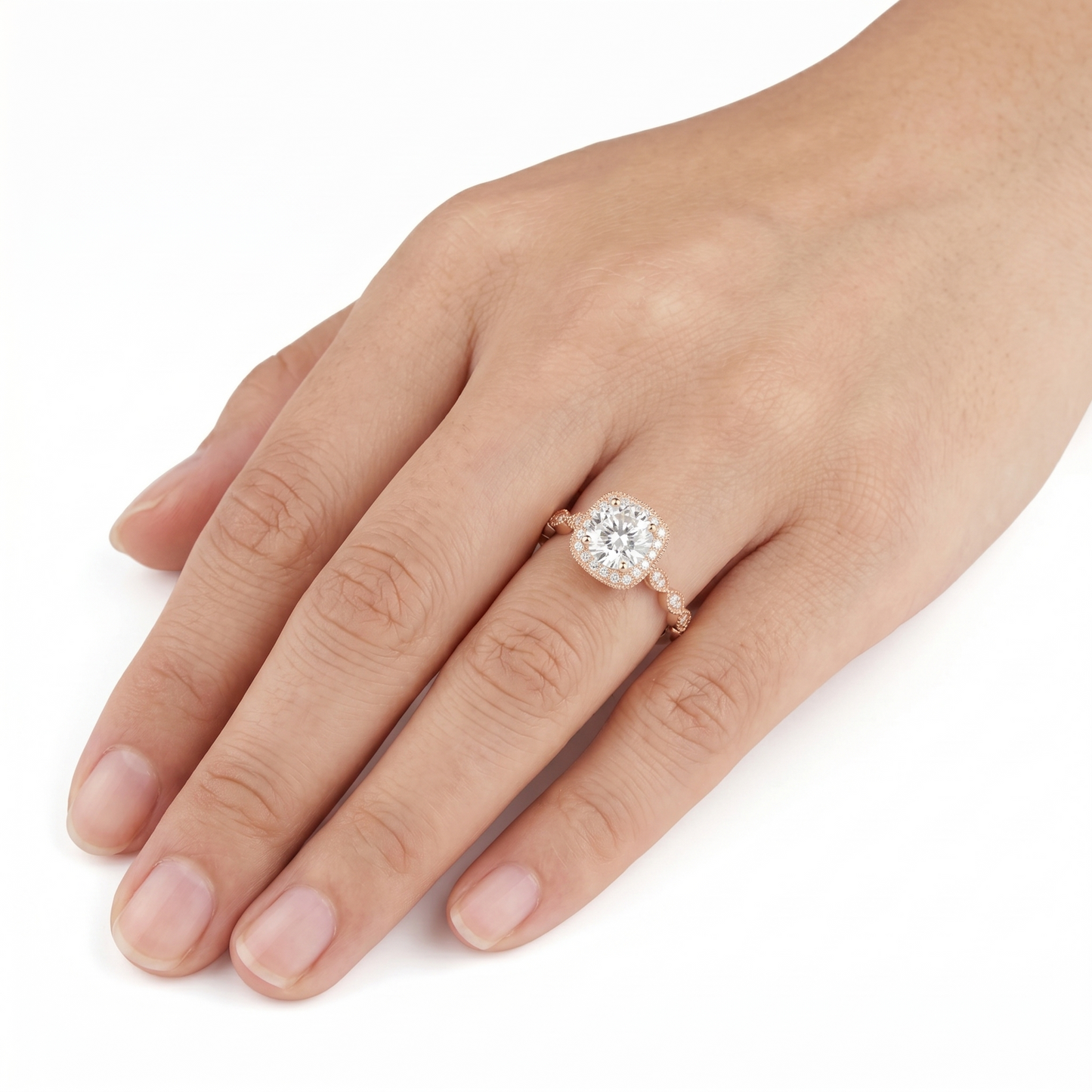14k Halo Rose Gold Engagement Rings Moissanite 1.2ct