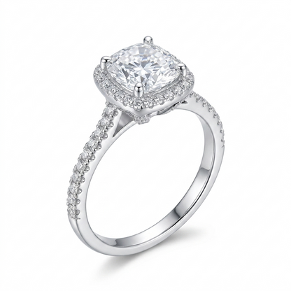 Silver or Gold - Platinum Moissanite Engagement Ring Silver Halo 1ct