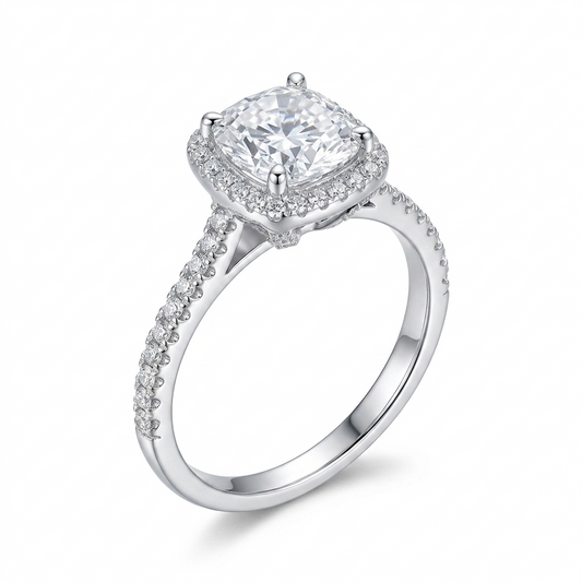 Silver or Gold - Platinum Moissanite Engagement Ring Silver Halo 1ct