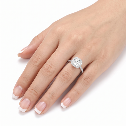 Silver or Gold - Platinum Moissanite Engagement Ring Silver Halo 1ct