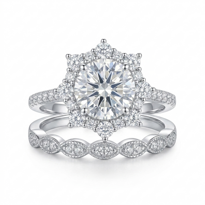 Silver or Gold Silver Halo Engagement Ring Set 1.5ct